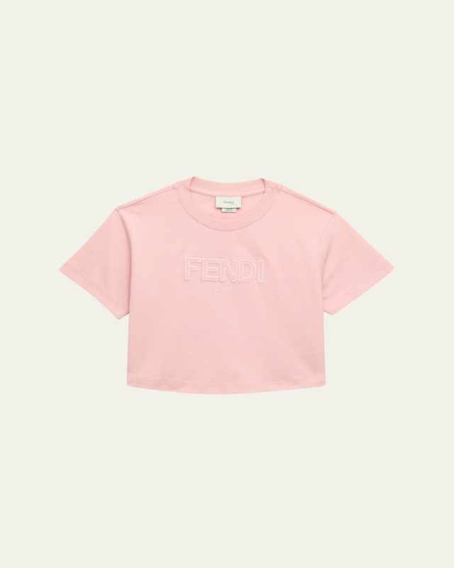 Girl's Embroidered Logo-Print Cropped T-Shirt, Size 8-12